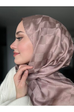 Checker Pattern Mocha Cotton Jacquard Shawl - Mis İpek