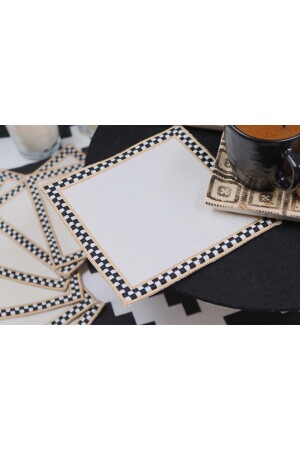Checkerboard Patterned Embroidered Cocktail Presentation Napkin (6 pcs) - Vipceyiz