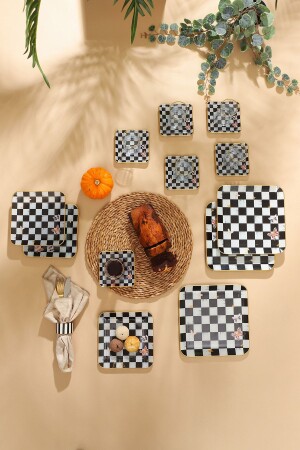 Checkered Pattern 24 Piece Tea Set Square. Checkered pattern 24 pieces tea set. - GÜRCÜGLASS