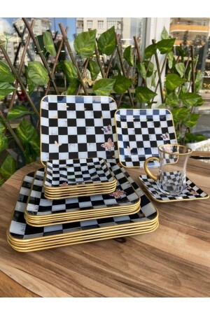 Checkered Square Handle 24 Pieces. Breakfast Set 24 pieces tea set with checkered square handles. - GÜRCÜGLASS