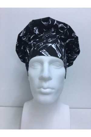 Chef Hat Mushroom Cap (black Kitchen Pattern) - Adalilar İş Elbiseleri