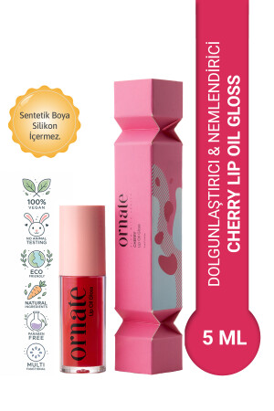 Cherry Lip Oil Gloss Dolgunlaştırıcı Efekt Nemlendirici, Parlatıcı Simli Dudak Yağı Kiraz 5 ml - Ornate