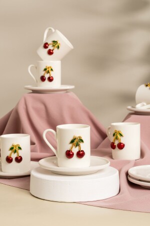 Cherry Model 12 Piece Porcelain Coffee Cup Set for 6 People - Stylish Coffee Cup Set 120 ml - MEST