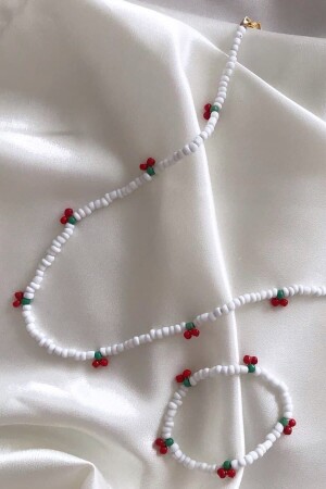 Cherry Model Sand Bead Necklace Bracelet Set - Histakı