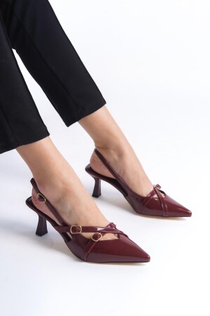 Cherry Red Bordo Rugan Sivri Burun Tokalı 5 Cm Topuklu Ayakkabı Stiletto - Bak Store