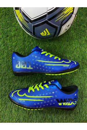 Children Young Adult Boys Blue Yellow Lace Up Astroturf Football Shoes - Runstep