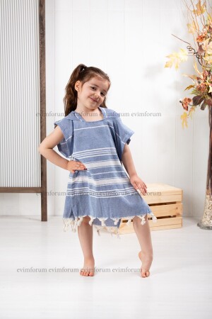 Children's Bathrobe Poncho 100% Cotton Beach Towel Peshtemal Navy Blue poncho - Formeya