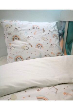 Children's Duvet Cover Set 90x190 Brown Rainbow Cream for Bed (without comforter) - Bebek Özel