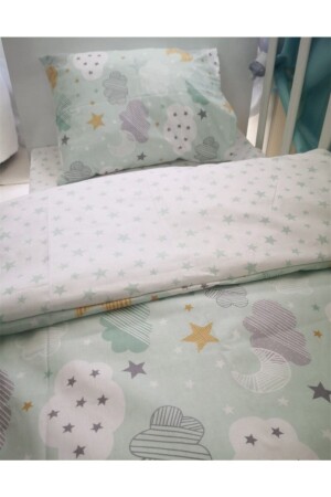 Children's Duvet Cover Set 90x190 Green Moon Cloudy for Bed 2171 - Bebek Özel