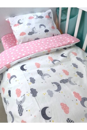 Children's Duvet Cover Set 90x190 Pink Gray Moon Cloud for Bed (without comforter) - Bebek Özel