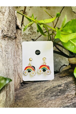 Children's floral rainbow clip-on pinch earrings - earrings without holes - 1Parçamavi