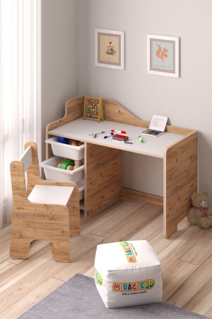 Children's Play Activity Table 90x45 Cm 3 Baskets Children's Study Table with Backrest Chair 0041 - MİRACLE 3D