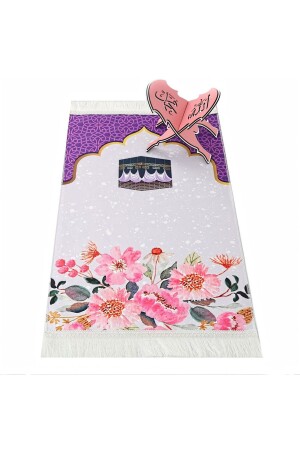 Children's Prayer Mat Kaaba Purple 82×45 Cm 110 gr - With Prayer Beads Gift - İkranur