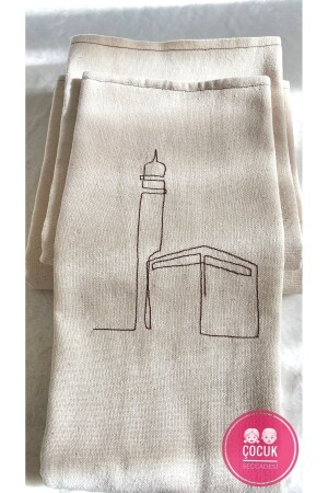 Children's Prayer Mat - Minimal Kaaba Embroidered Linen - Nurdan Keskin