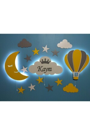 Children's Room Decorative Wooden Moon Cloud Balloon Night Light LED Lighting fbrkahsp0244 - fabrikahşap