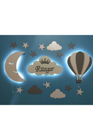 Children's Room Decorative Wooden Moon Cloud Balloon Night Light LED Lighting fbrkahsp0245 - fabrikahşap