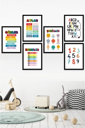 Children's Room Painting 6 Pieces Educational Wall Paintings Colors Numbers Letters Days Etc. Table Models - Lankas