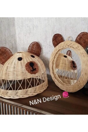 Children's Room Panda Eared Chandelier and Mirror Set, Rattan Bamboo Wicker Bear Figured Chandelier and Mirror Afava01 - Veneris Home