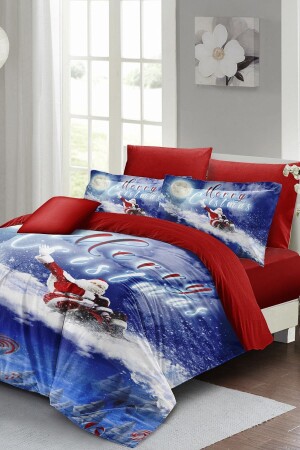 Christmas Duvet Cover Set (With Elastic Sheets) Double 100% Cotton Satin Blue Christmas MONOHOME40901 - Monohome