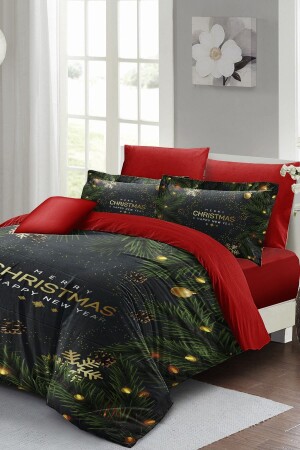 Christmas Duvet Cover Set (With Elastic Sheets) Double 100% Cotton Satin Blue Christmas MONOHOME40987 - Monohome
