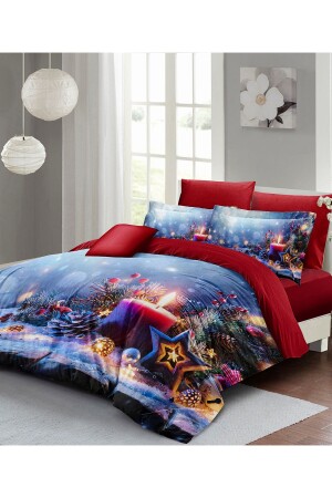Christmas Duvet Cover Set (With Elastic Sheets) Double 100% Cotton Satin Christmas Candle monohome41519 - Monohome