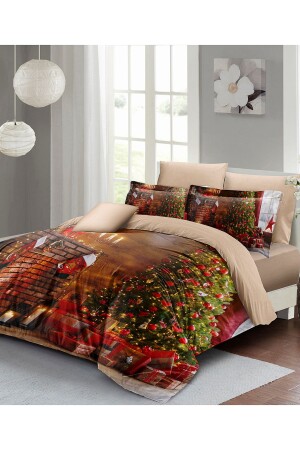 Christmas Duvet Cover Set (With Elastic Sheets) Double 100% Cotton Satin Christmas Hows monohome41670 - Monohome