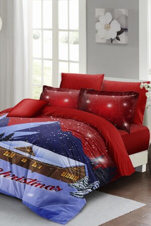 Christmas Duvet Cover Set (With Elastic Sheets) Double 100% Cotton Satin Christmas Red MONOHOME41052 - Monohome