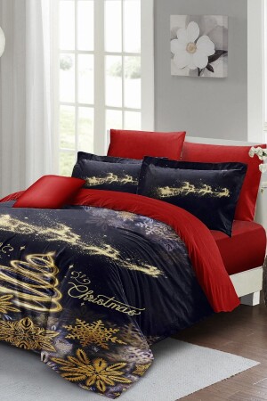 Christmas Duvet Cover Set (With Elastic Sheets) Double 100% Cotton Satin Gold Christmas MONOHOME41076 - Monohome