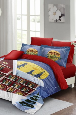 Christmas Duvet Cover Set (With Elastic Sheets) Double 100% Cotton Satin House Christmas MONOHOME40857 - Monohome