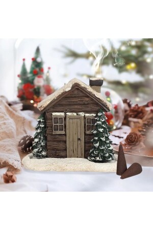 Christmas Themed Hand Painted Home Incense Burner in the Shape of a House with Snow Effect - Azez Hobi