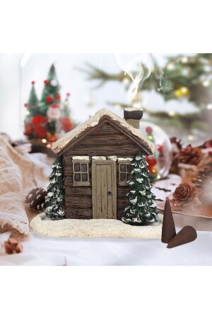 Christmas Themed Hand Painted Incense Burner in the Shape of a House with Snow Effect - Gobo