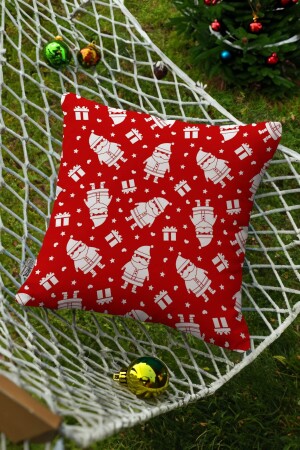 Christmas Themed Red Background White Santa Claus and Gift Box Patterned Digital Printed Throw Pillow Cover YLB - Hayal Dekoratif