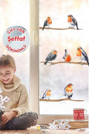 Christmas Winter Birds And Branches Glass Wall Sticker Set - Christmas Set Transparent - Msticker