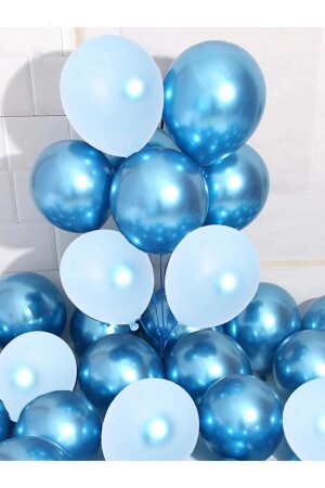 Chrome Blue and Macaron (PASTEL MATTE) Blue Color Balloon of 15 - Parti Dolabı