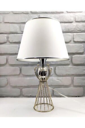Chrome Plated Sude Bulk Metal Leg Lampshade Table Lamp with Chrome Strip and White Fabric Hat 365SS2077 - 365GUNSERİSONU