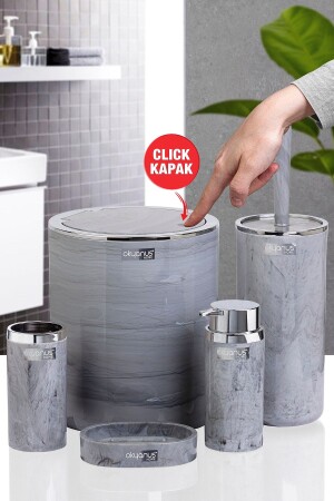 Chromed Round Marble Patterned Bathroom Set 5 Pieces OKY-513-1 - Okyanus Home