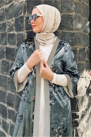 ÇİÇEK DESENLİ KADİFE KİMONO CEKET 4785 - Alvina