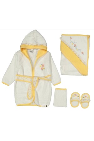 Çiçek Nakışlı Gaye Bebek Havlu Bornoz Seti Organik Antibakteriyel - Bebek Doğum Hediyesi 226640 - Cherub Baby