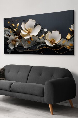 Çiçekler Gold Detay Tek Parça Kanvas - Canvas Tablo - Evinemoda