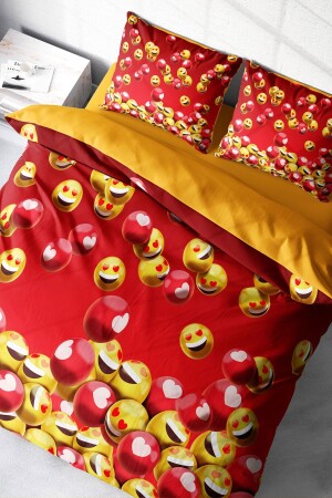 Çift Kişilik Nevresim Seti Sık Dokuma Pamuk Saten 3d Özel Tasarım Emoji In Red (çarşafsızdır) PERLASERA28930 - PerlaSera