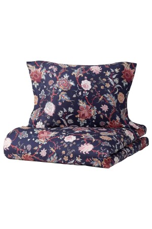 Çift Kişilik Nevresim Takımı, Çiçek Desenli Meridyendukkan Saten Görünümlü 240x220 Koyu Mavi-çarşafs xzxc323sss - IKEA