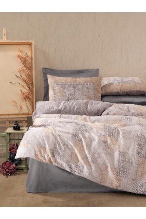 Çift Kişilik Saten Nevresim Takımı Amentes Gri nd_8680108055922 - Cotton Box