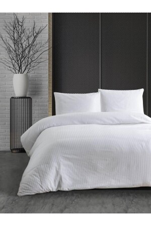 Çift Kişilik Saten Nevresim Takımı Çizgi Yollu Ev Otel Set Kutulu 200x220 SATEN - Ender Home