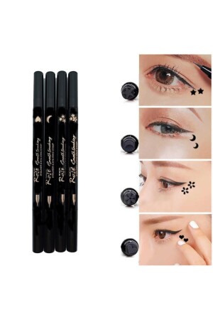 Çift Taraflı Ay - Yıldız - Kalp Ve Çiçek Desenli Kalem Eyeliner 4 Adet KE-04 - Roesıe Rose