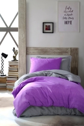 Çift Taraflı Nevresim Takımı Tek Kişilik Maxicolor Mor Ep-022552-Color - Ev & Ev Home