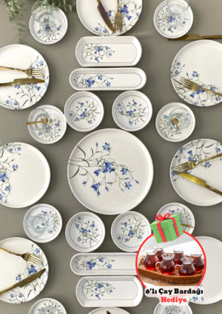 Çiğdem Blaues Modell 21-teiliges Frühstücksset für 12 Personen Frühstücksset[ Blau 12] - Yiğit Seramik Züccaciye