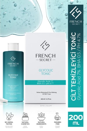 MNZ-جلد تجديد تنظيف البورات التثبيت طون 200 مل (حمض الجليكوليكي 7% + با 0.5 / في 4.7%) FS06 - French Secret