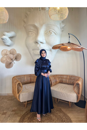 CINDY DARK BLUE HIJAB EVENING DRESS - Byateiler