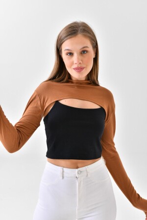 Cinnamon Stand Collar Neck Collar Sleeve Combed Cotton TYCXOUBZGN168868310618201 - mirach
