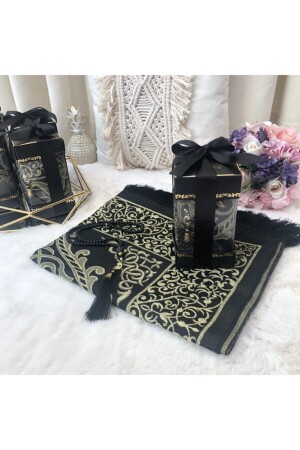 Çırağan Series Prayer Rug Prayer Beads Gift Set Black - Ensarhac